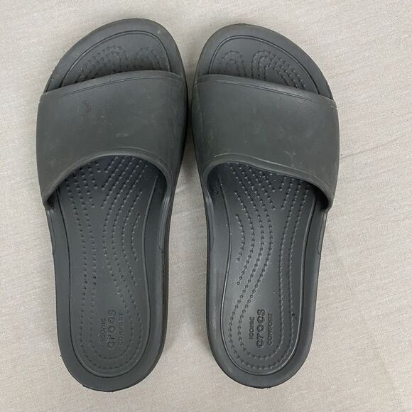 Crocs Comfort Lightweight Sloane Black Slide Slip On Sandals Women's Size 4 - Picture 1 of 6